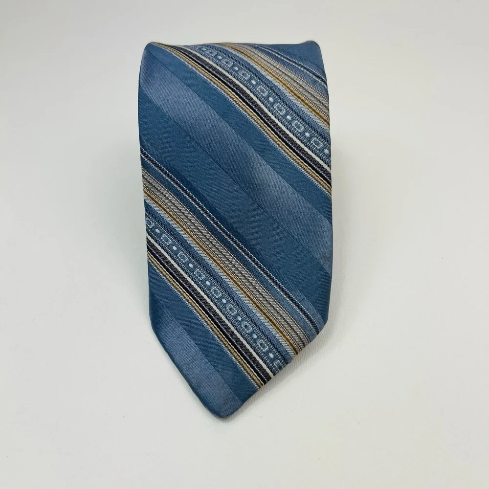 Designer Collection Tie Blue Stripes Brown Tan Necktie Polyester‎ 3
